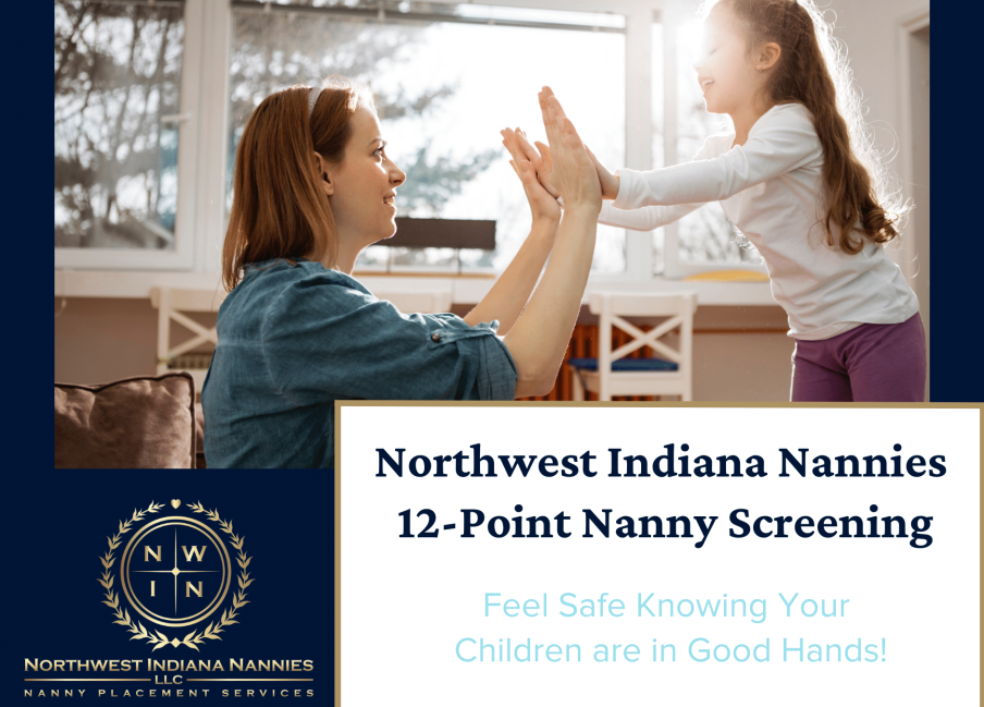 Nanny and child sharing a double high five & smiling. Northwest Indiana Nannies 12-Point Nanny Screening and Review Process